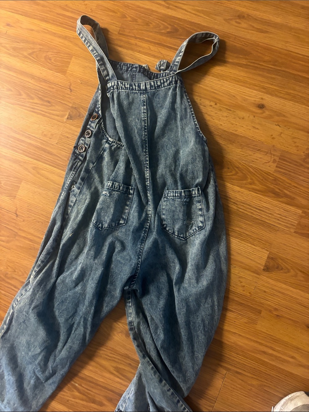 Easel Los Angeles Distressed Blue Denim Wide-Leg Overalls Jumpsuit - Picture 5 of 5